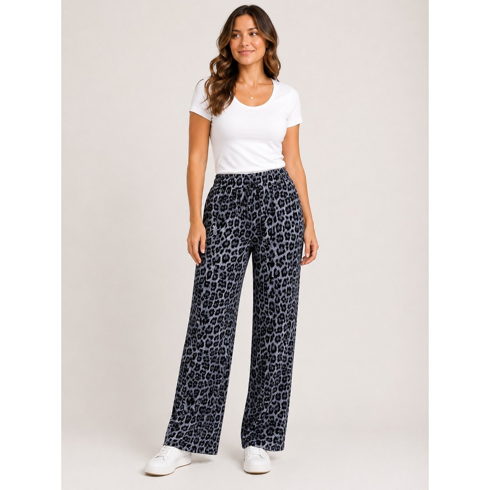 Susan Graver Petite Printed Liquid Knit Wide Leg Pull-On Pan Smoke, PM   #56M